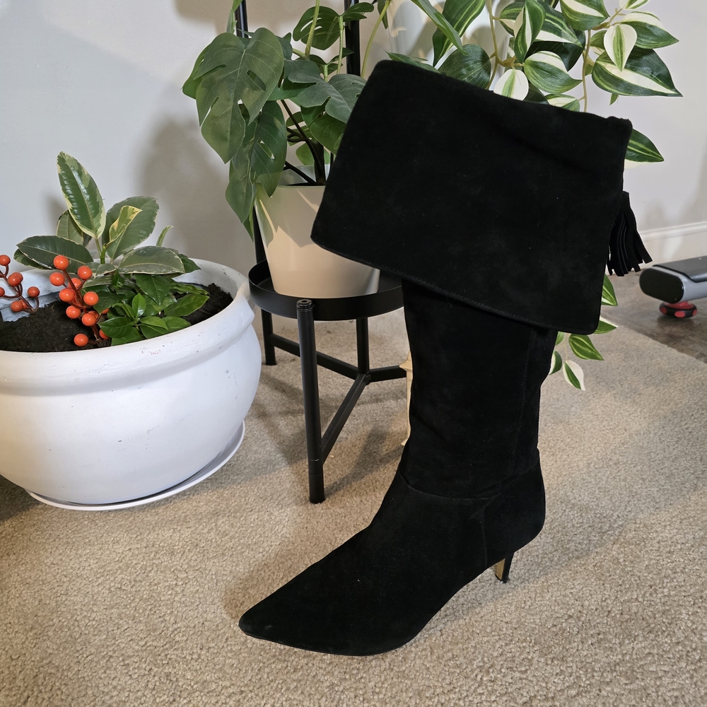 Lord & Taylor Black Leather Suede Heeled Boots
